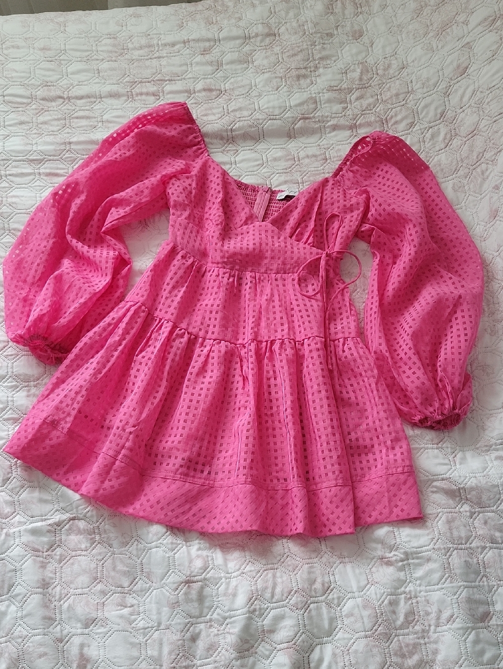 Petal & Pup Bright Pink Tiered Long-Sleeve Babydoll Top